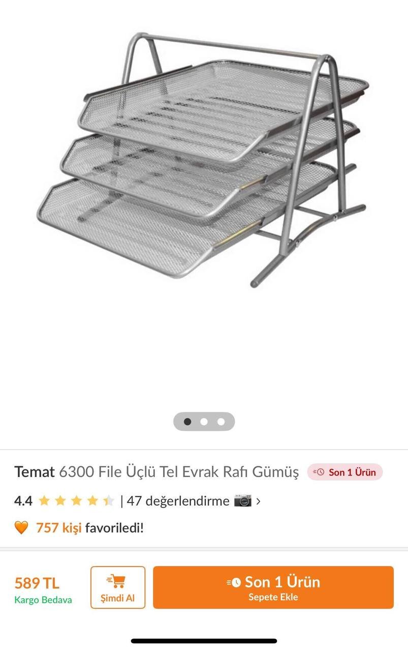 Organizador metálico para documentos de 3 niveles, 400 TL — Alanya, Turquía