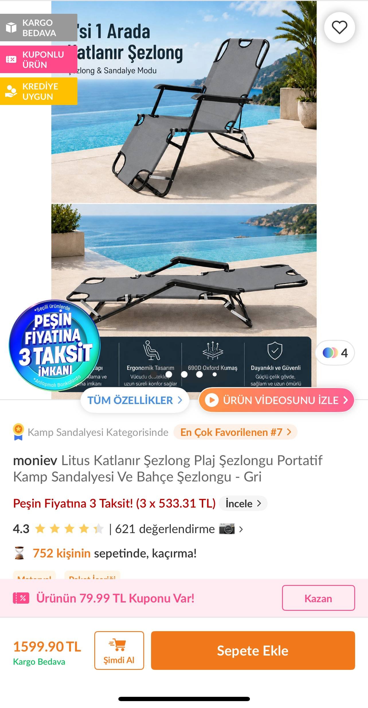 Tumbona de playa 900 TL — Antalya, Turquía