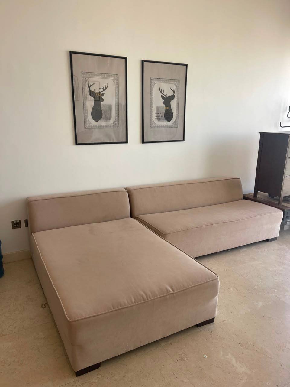 Beige sofa with chaise (free pickup) — Dubai, UAE Beige sofa with chaise (free pickup) — good — Dubai, UAE