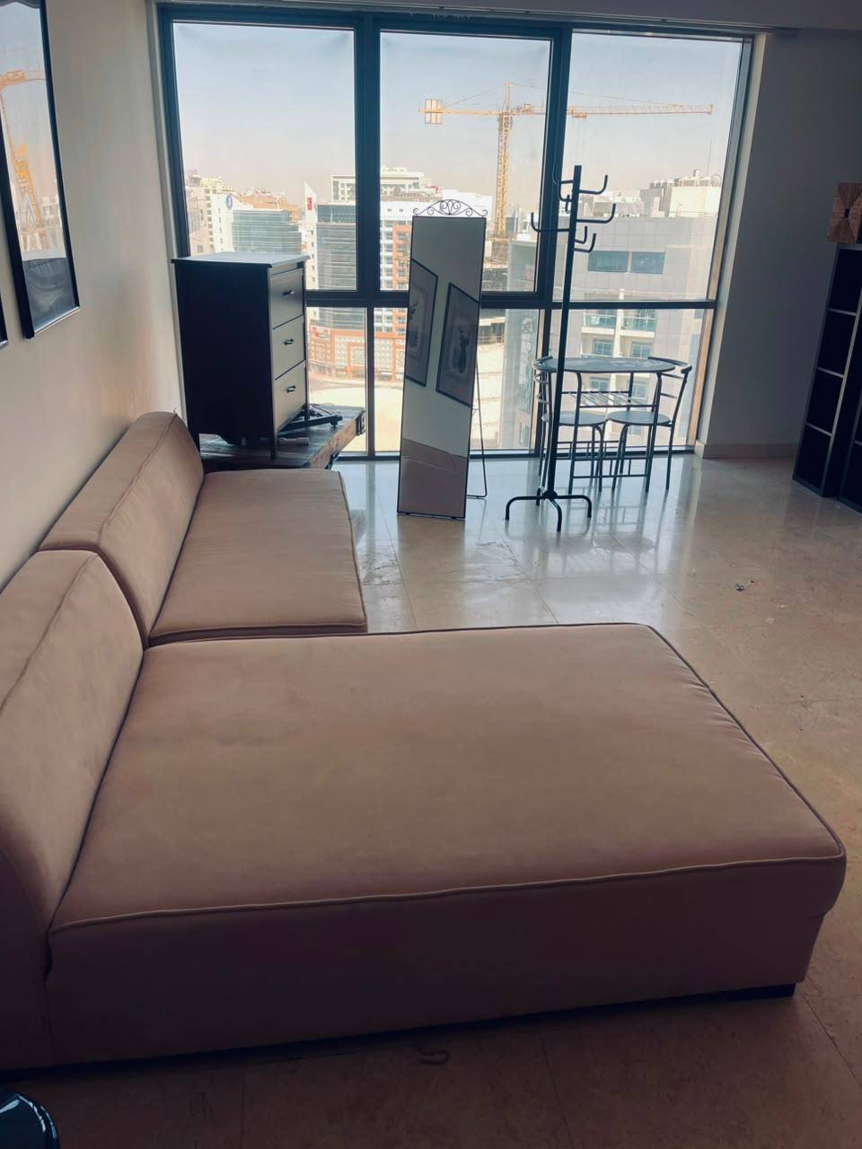 Beige sofa with chaise (free pickup) — Dubai, UAE Beige sofa with chaise (free pickup) — good — Dubai, UAE