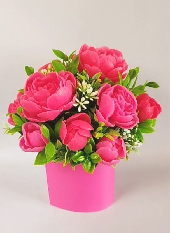 Bright peony soap bouquet in decorative planter — Moscow, Russia