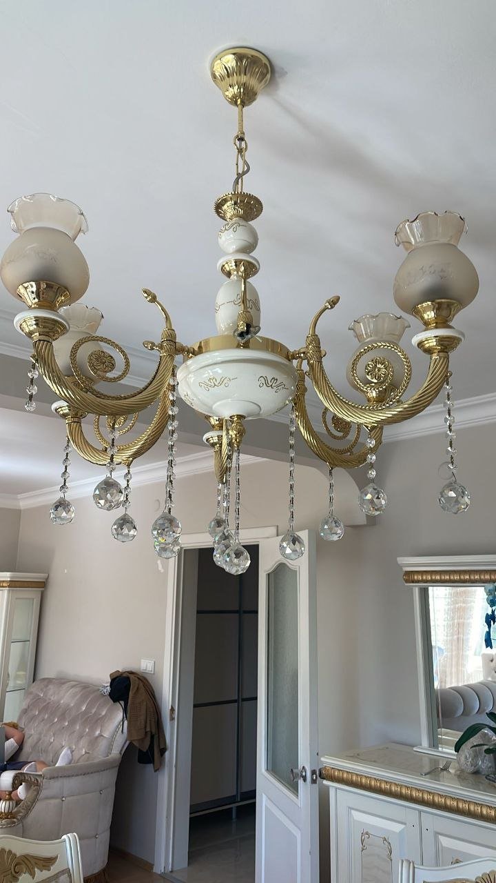 Furniture & decor: sideboard+mirror, TV stand, display cabinet, chandeliers, curtains — Istanbul, Turkey
