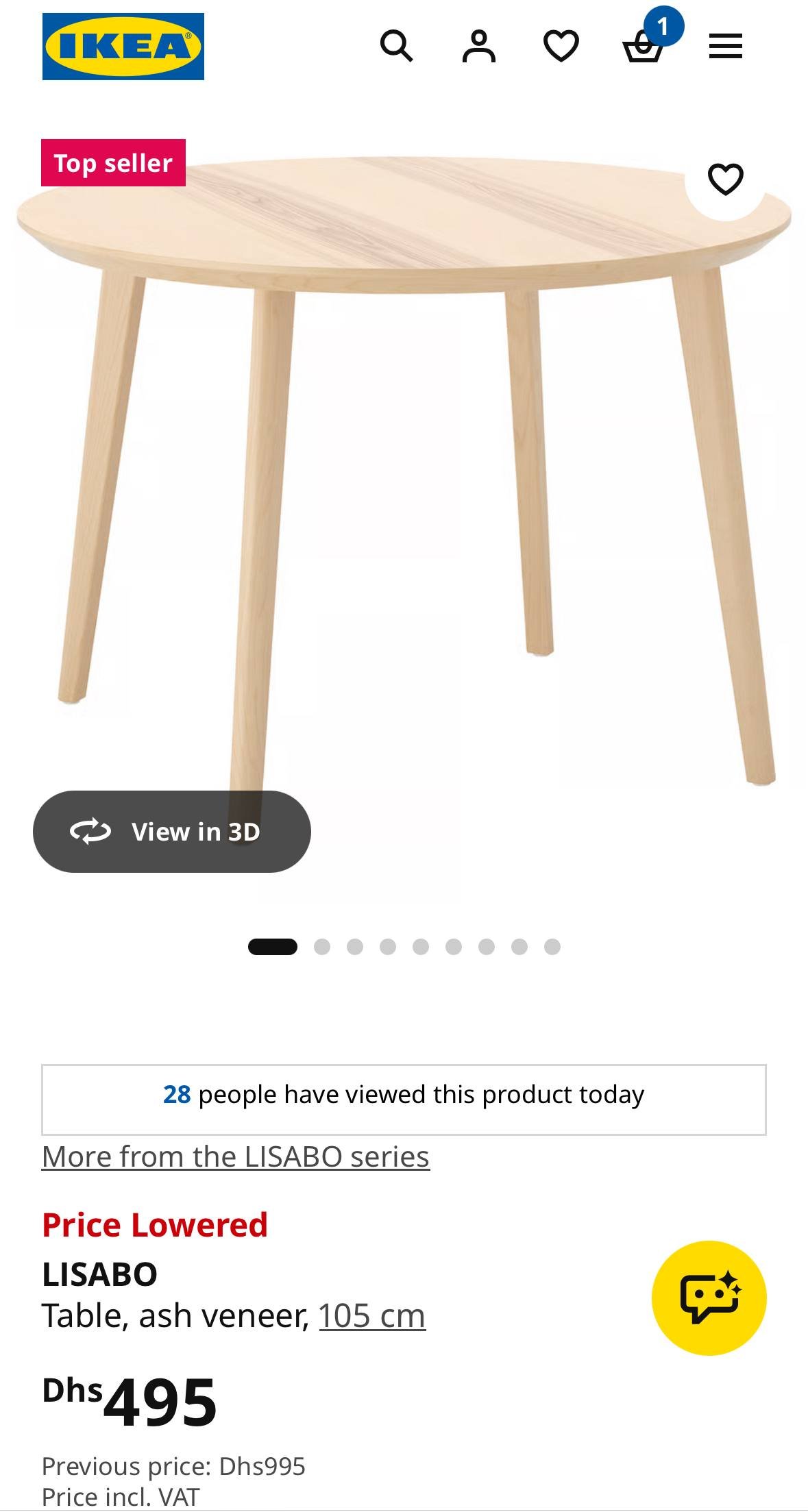 IKEA LISABO стол из ясеня 105 см, отличное состояние — excellent — Дубай, ОАЭ