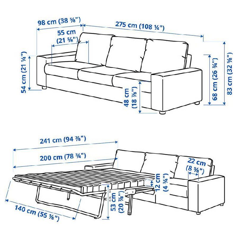 كنبة سرير IKEA VIMLE 3 مقاعد رمادي — excellent — إسبانيا