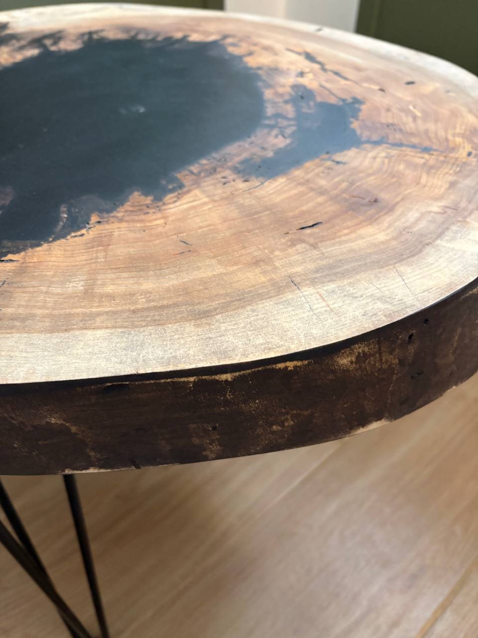 Loft side table from karagach slab with resin and metal — Valencia, Spain Loft side table from karagach slab with resin and metal — Valencia, Spain