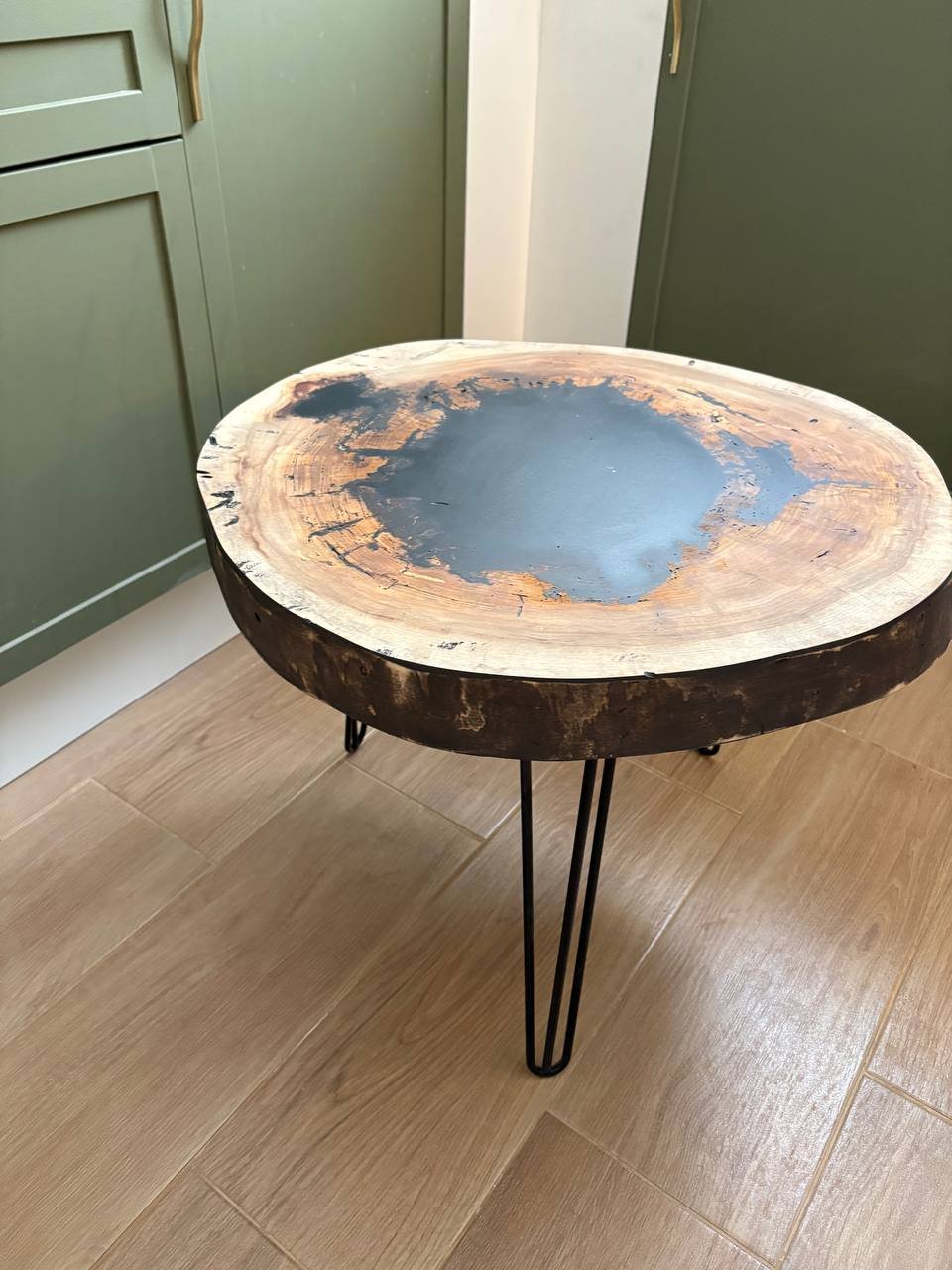Loft side table from karagach slab with resin and metal — Valencia, Spain Loft side table from karagach slab with resin and metal — Valencia, Spain