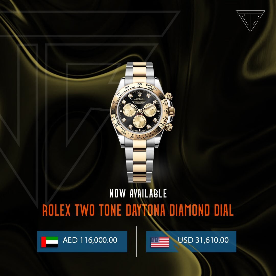 Rolex Two Tone Daytona с черным бриллиантовым циферблатом — Дубай, ОАЭ Rolex Two Tone Daytona с черным бриллиантовым циферблатом — unused, unworn — Дубай, ОАЭ