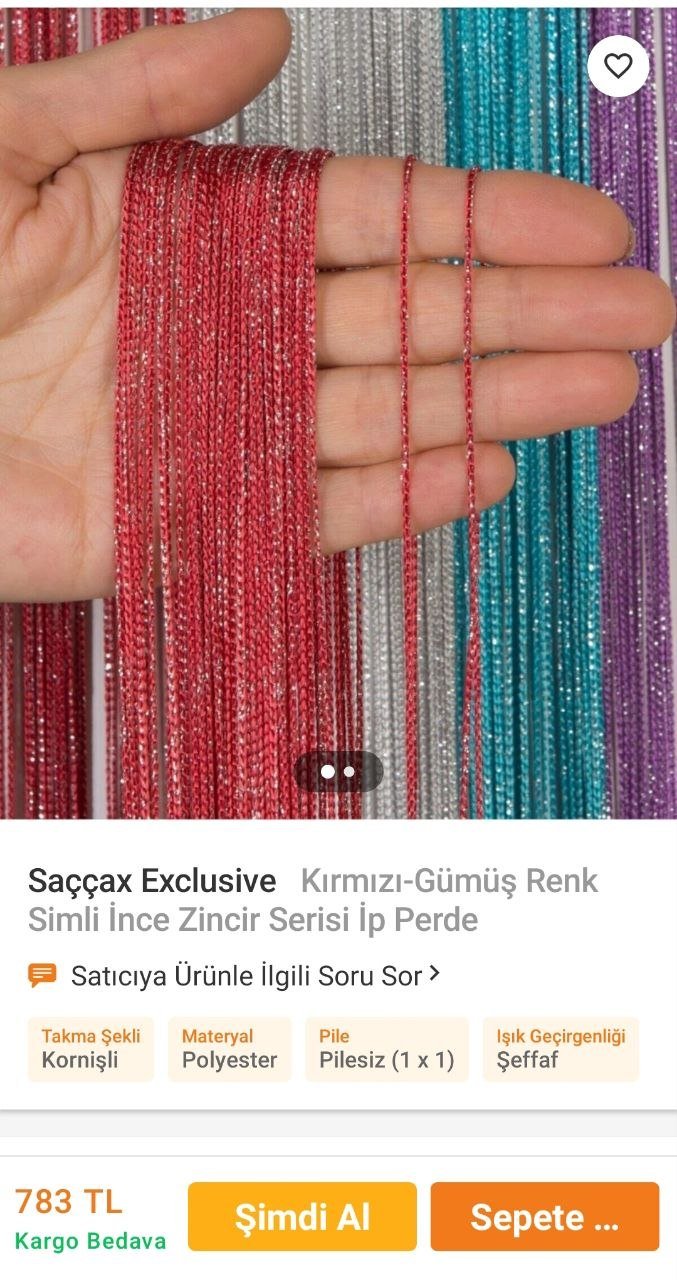 Тюль-нитки Saççax Exclusive красно-серебристая с блестками — Аланья, Турция