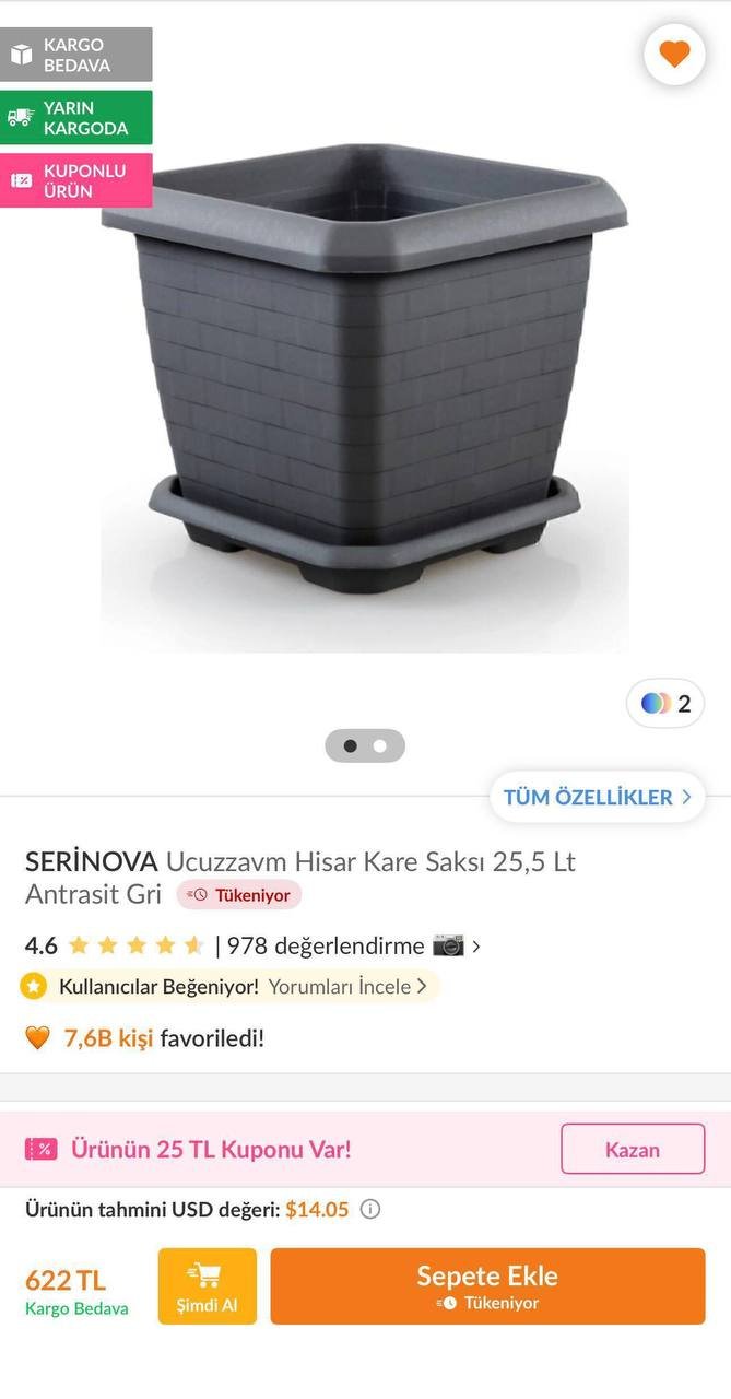 Maceta cuadrada Serinova 25,5 L (37x37) — Alanya, Turquía