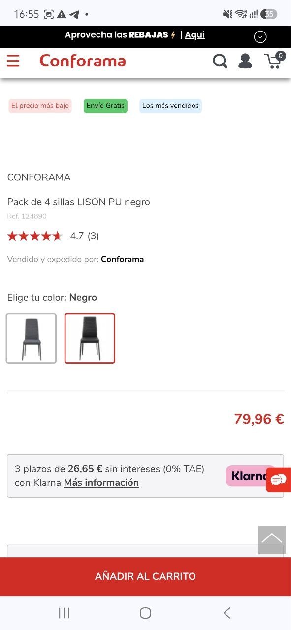 Set of 4 Conforama LISON PU black chairs — Valencia, Spain