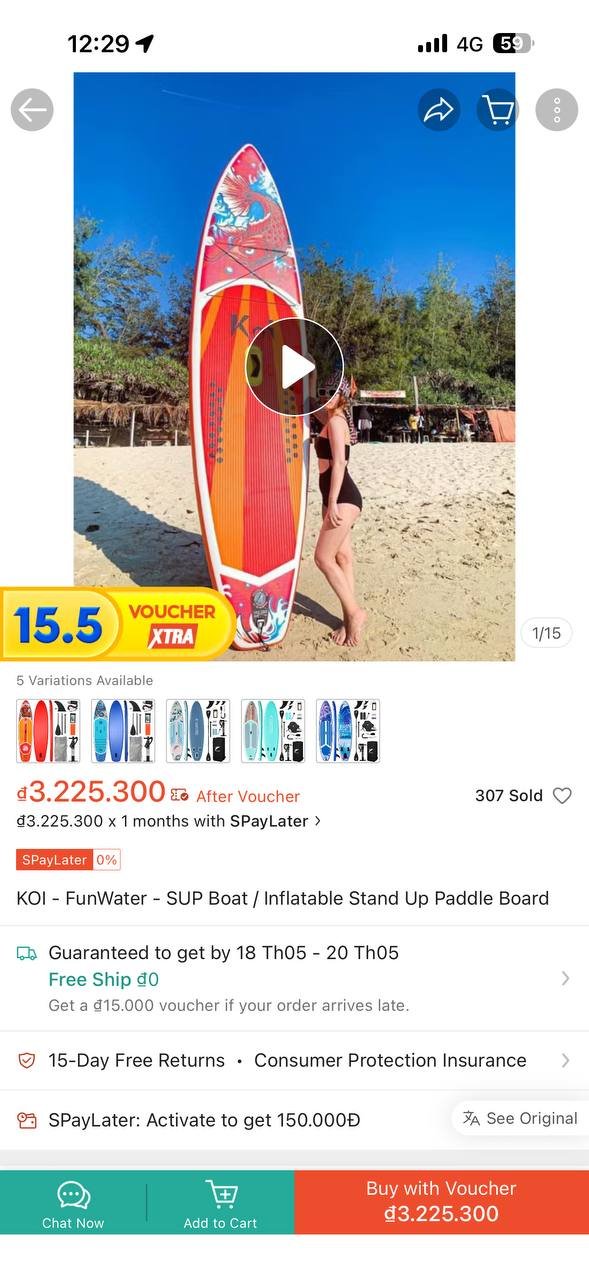 SUP stand up paddle board KOI FunWater inflatable — Da Nang, Vietnam