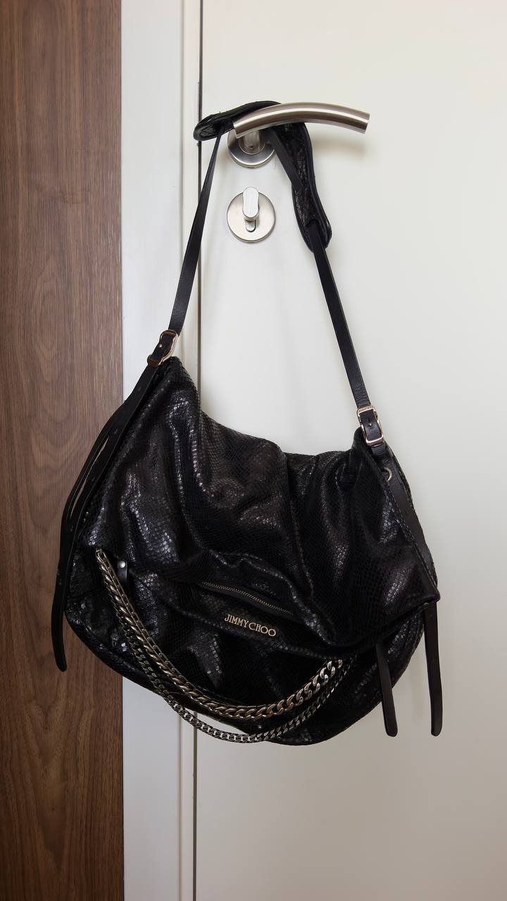 Винтажная сумка Jimmy Choo Black Python Boho Biker Chain Shoulder Bag — отличное — Дубай, ОАЭ