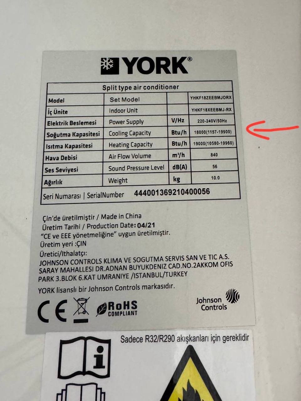 Aire acondicionado York Monterosa Inverter 18000 BTU (split) — Alanya, Turquía